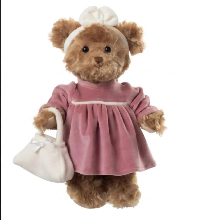 Meškutė Ellen su krepšiu - tamsiai rožinė 25cm.