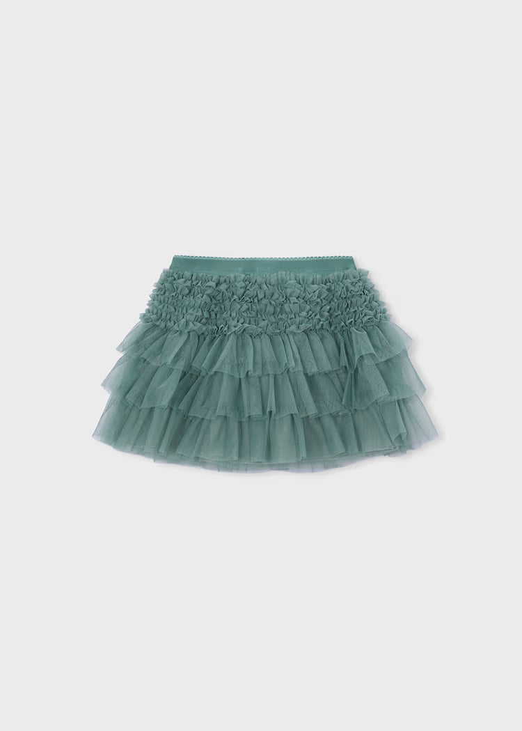 Mėtinės spalvos tiulio sijonėlis.